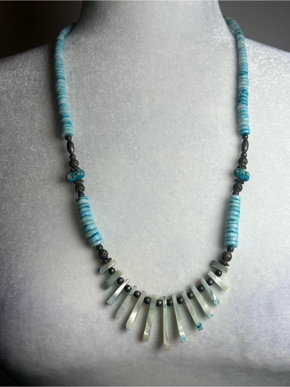Boho Turquoise Statement Necklace Fringe Southwestern Style